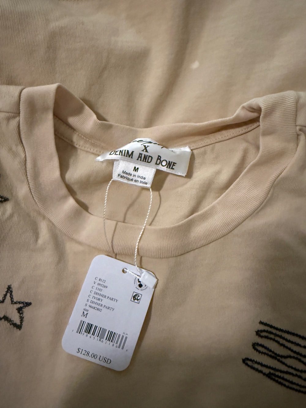 NWT Free People x Denim & Bone Dinner Party Embroidered Tee - Picture 7 of 7